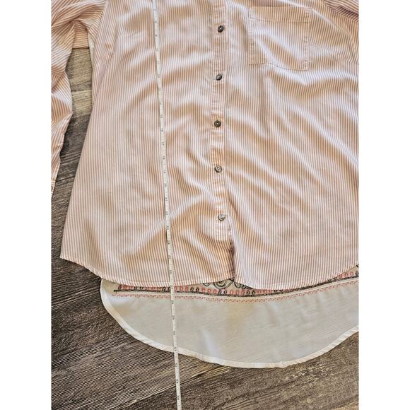 John mark button down Womens large pink stripe embroidered boho pearl buttons - Picture 4 of 9